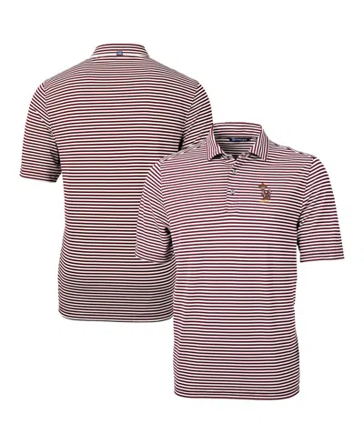 Cutter & Buck Men's Minnesota Golden Gophers Vault Drytec Virtue Eco Pique Stripe Polo In Maroon