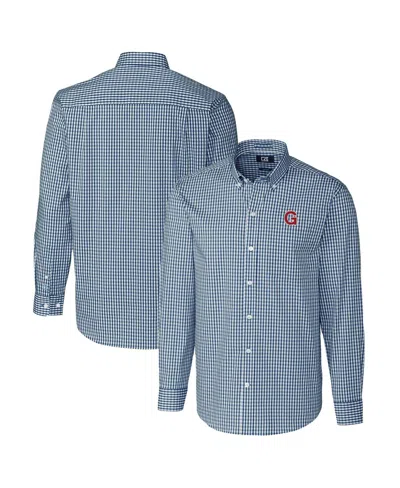 Cutter & Buck Men's Navy Gonzaga Bulldogs Easy Care Stretch Gingham Long Sleeve Button-down Shirt
