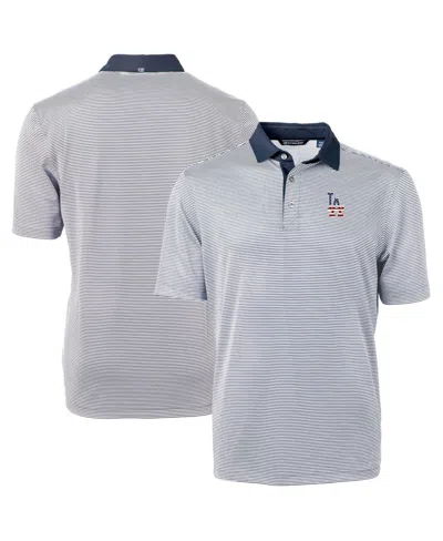 Cutter & Buck Men's Navy Los Angeles Dodgers Americana Logo Virtue Eco Pique Stripe Polo Shirt In White