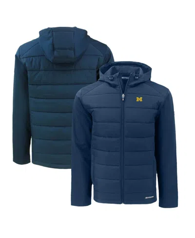 Cutter & Buck Men's Navy Michigan Wolverines Evoke Hybrid Softshell Full-zip Hoodie Jacket