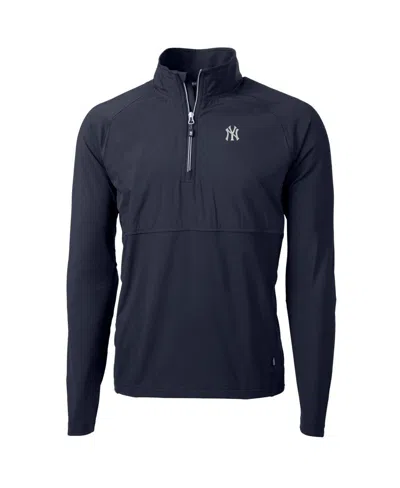 Cutter & Buck Men's Navy New York Yankees Adapt Eco Knit Hybrid Quarter-zip Pullover Sweatshirt