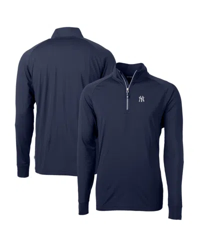 Cutter & Buck Men's Navy New York Yankees Big & Tall Adapt Eco Knit Stretch Quarter-zip Pullover Sweatshirt In Blue