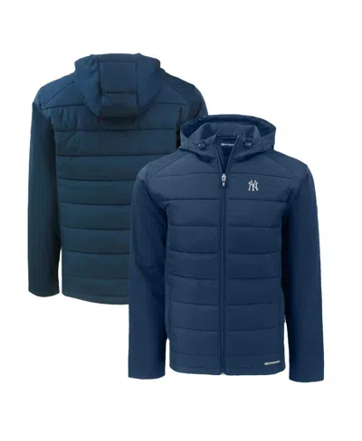 Cutter & Buck Men's Navy New York Yankees Big & Tall Evoke Hybrid Eco Softshell Full-zip Hoodie In Blue
