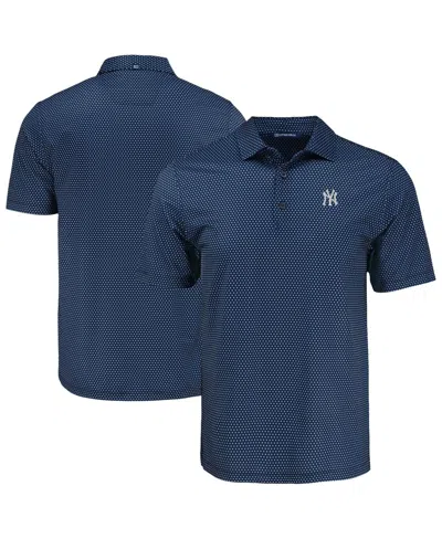 Cutter & Buck Men's Navy New York Yankees Big & Tall Pike Eco Shadow Check Print Polo Shirt In Blue