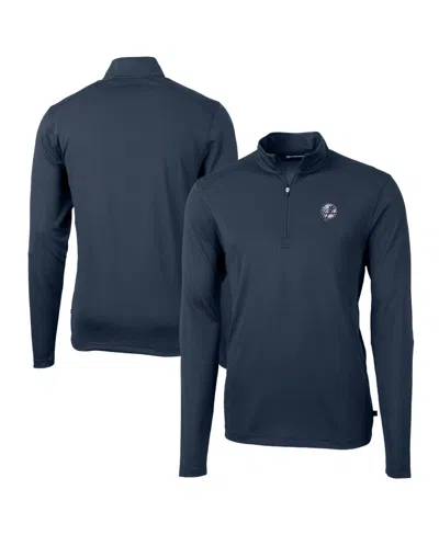 Cutter & Buck Men's Navy New York Yankees Big & Tall Virtue Eco Pique Quarter-zip Jacket In Blue
