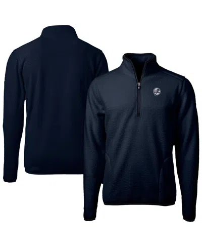 Cutter & Buck Men's Navy New York Yankees Cascade Eco Fleece Quarter-zip Jacket In Blue
