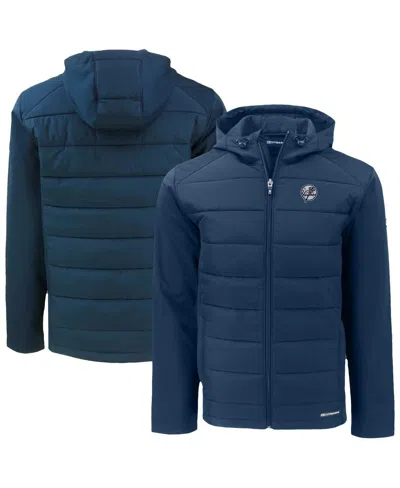 Cutter & Buck Men's Navy New York Yankees Evoke Hybrid Eco Softshell Full-zip Hooded Jacket In Blue