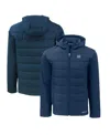 Cutter & Buck Men's Navy North Carolina Tar Heels Evoke Hybrid Softshell Full-zip Hoodie Jacket In Navy