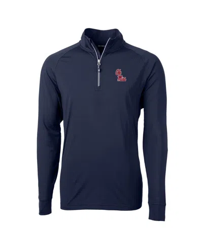 Cutter & Buck Men's Navy Ole Miss Rebels Adapt Knit Quarter-zip Pullover Jacket