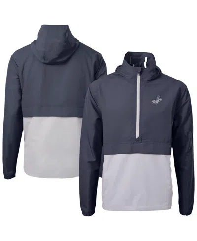 Cutter & Buck Men's Navy/gray Los Angeles Dodgers Charter Eco Anorak Half-zip Hoodie Jacket In Blue