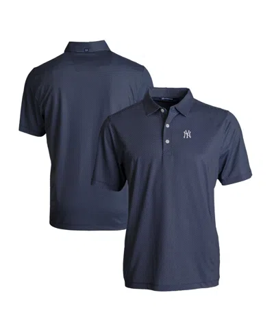 Cutter & Buck Men's Navy/white New York Yankees Pike Eco Symmetry Print Stretch Polo Shirt In Blue
