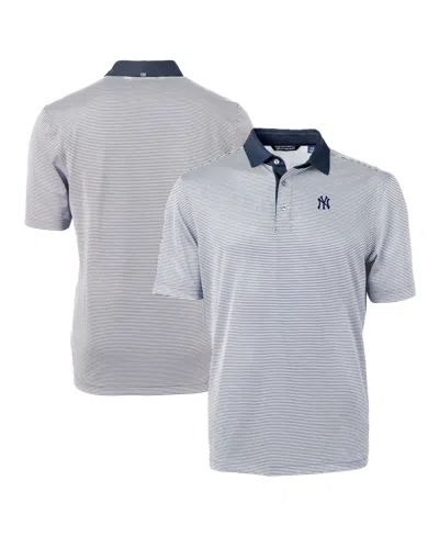 Cutter & Buck Men's Navy/white New York Yankees Virtue Eco Pique Micro Stripe Big & Tall Polo Shirt In Gray