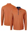 Cutter & Buck Men's Orange Auburn Tigers Alumni Logo Drytec Virtue Eco Pique Micro Stripe Quarter-zip Pullover Top In Orange,navy