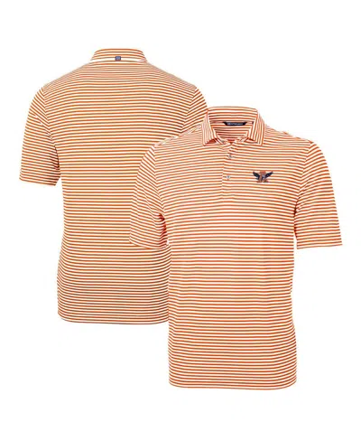 CUTTER & BUCK MEN'S ORANGE AUBURN TIGERS BIG TALL TEAM LOGO VIRTUE ECO PIQUE STRIPE POLO