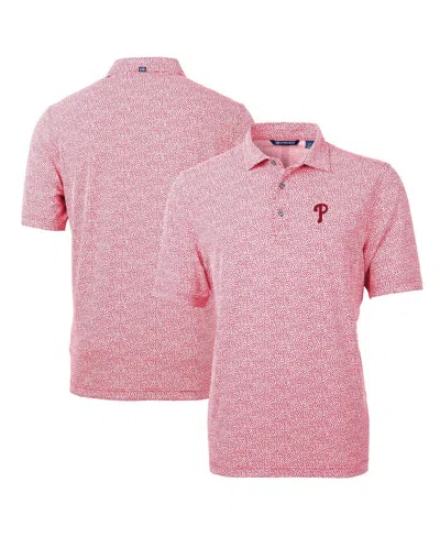 Cutter & Buck Men's Philadelphia Phillies Virtue Eco Pique Botanical Print Polo In Red