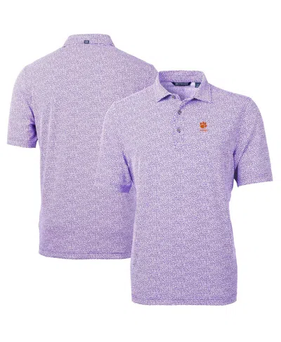 Cutter & Buck Men's Purple Clemson Tigers Alumni Logo Drytec Virtue Eco Pique Botanical Print Polo