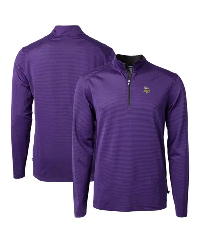 Cutter & Buck Men's Purple/black Minnesota Vikings Virtue Pique Micro Stripe Quarter-zip Pullover Top In Purple,black