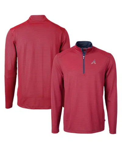 Cutter & Buck Men's Red Atlanta Braves Americana Logo Virtue Eco Pique Stripe Quarter-zip Pullover Sweatshirt In Burgundy