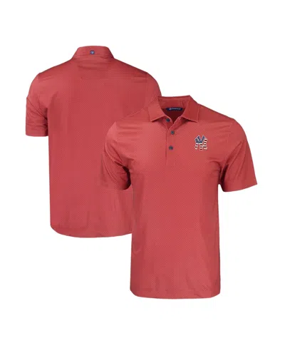 Cutter & Buck Men's Red New York Yankees Stars Stripes Big & Tall Pike Eco Tonal Geo Print Stretch Polo Shirt In Brown