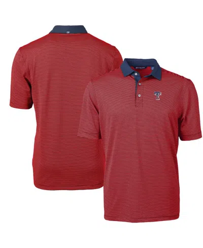 Cutter & Buck Men's Red Texas Rangers Americana Logo Virtue Eco Pique Stripe Polo In Red,navy