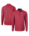 Cutter & Buck Men's Red/navy Philadelphia Phillies Virtue Pique Micro Stripe Quarter-zip Pullover Top In Red,navy