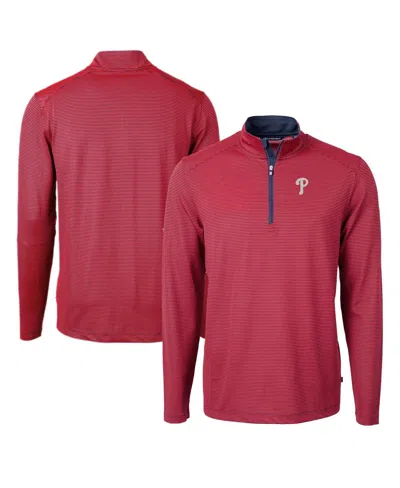 Cutter & Buck Men's Red/navy Philadelphia Phillies Virtue Pique Micro Stripe Quarter-zip Pullover Top In Red,navy