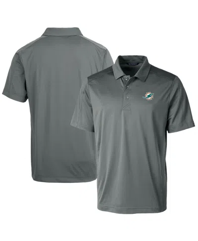 Cutter & Buck Men's Steel Miami Dolphins Prospect Textured Stretch Polo Shirt In Green