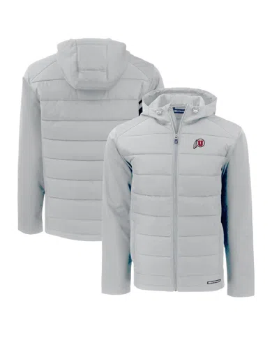 Cutter & Buck Men's Utah Utes Evoke Hybrid Eco Softshell Full-zip Hoodie In Gray