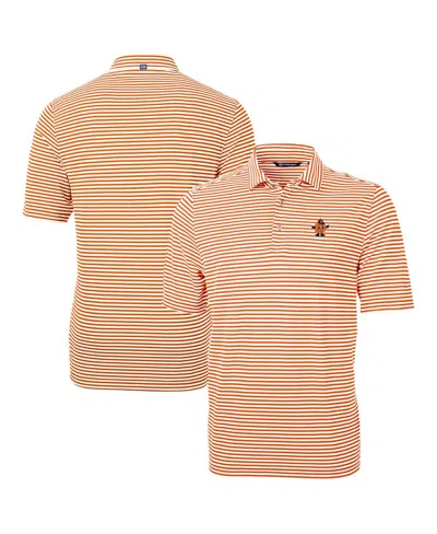 Cutter & Buck Men's Vault Drytec Virtue Eco Pique Stripe Polo In Orange
