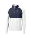 Cutter & Buck Men's White/navy Midshipmen Adapt Eco Knit Hybrid Quarter-zip Pullover Sweatshirt In White,navy