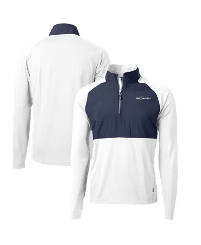 Cutter & Buck Men's White/navy The Players Adapt Eco Knit Hybrid Half-zip Pullover Top In White,navy