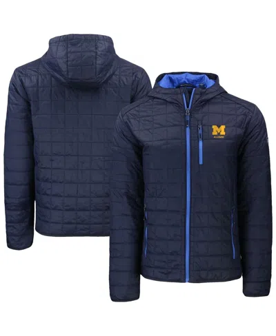 Cutter & Buck Men'sâ Navy Michigan Wolverines Rainier Eco Primaloft Hooded Full-zip Jacket In Blue