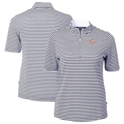 Cutter & Buck Navy Chicago Bears  Drytec Virtue Eco Pique Stripe Recycled Polo In Blue