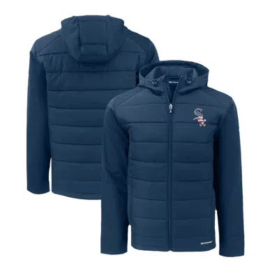 Cutter & Buck Men's Navy North Carolina Tar Heels Evoke Hybrid Softshell Full-zip Hoodie Jacket