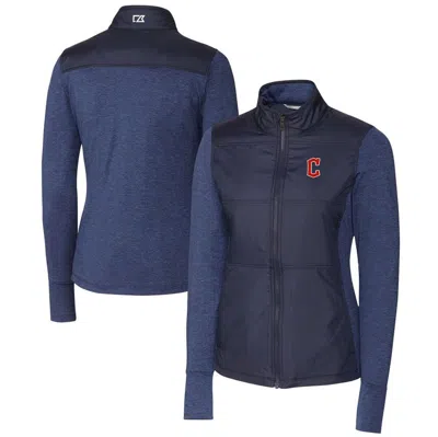 Cutter & Buck Navy Cleveland Guardians Drytec Stealth Hybrid Quilted Full-zip Windbreaker Jacket