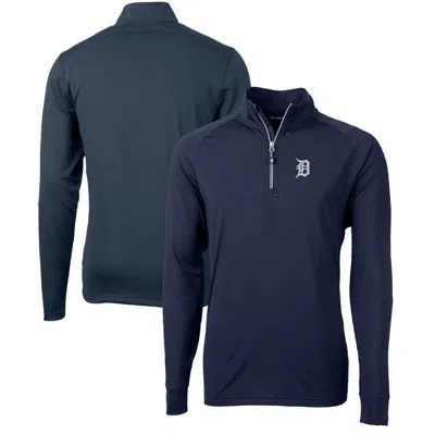 Cutter & Buck Navy Detroit Tigers Adapt Eco Knit Stretch Recycled Quarter-zip Pullover Top In Blue
