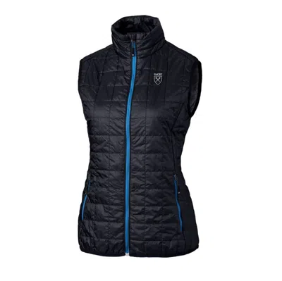 Cutter & Buck Navy Emory Eagles Eco Full-zip Puffer Vest In Blue
