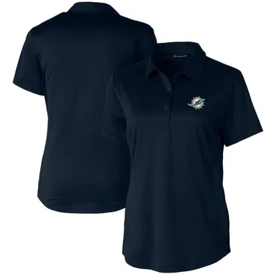 Cutter & Buck Navy Miami Dolphins Prospect Textured Stretch Polo In Blue