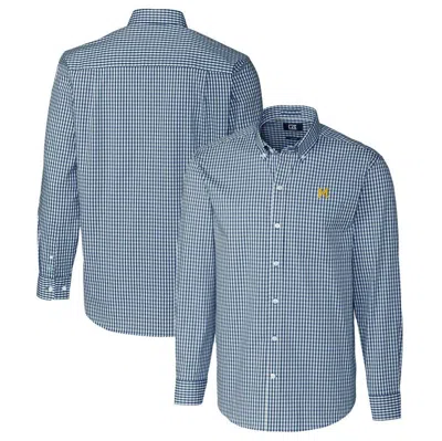 Cutter & Buck Navy Michigan Wolverines Easy Care Stretch Gingham Long Sleeve Button-down Shirt