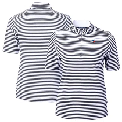 Cutter & Buck Navy Toronto Blue Jays Virtue Eco Pique Stripe Top