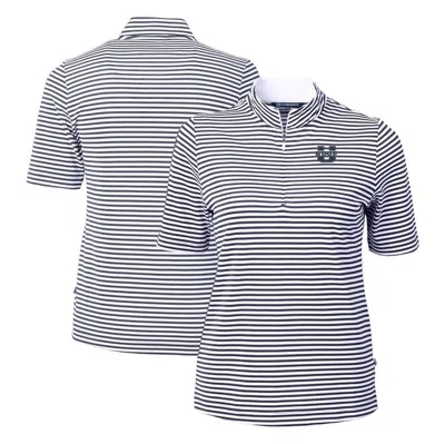 Cutter & Buck Navy Utah State Aggies Drytec Virtue Eco Pique Stripe Recycled Polo In Blue