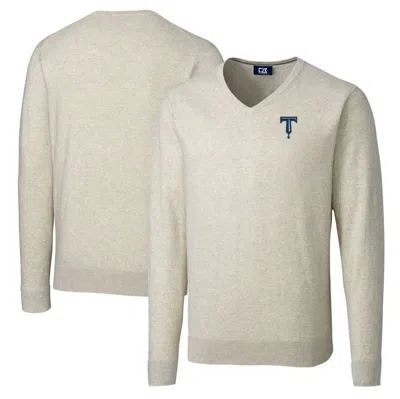 Cutter & Buck Oatmeal Tulsa Drillers Lakemont Tri-blend V-neck Pullover Sweater In Neutral