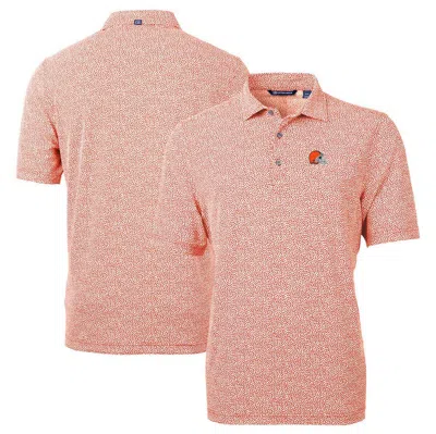 Cutter & Buck Orange Cleveland Browns Virtue Eco Pique Botanical Print Recycled Polo In Pink