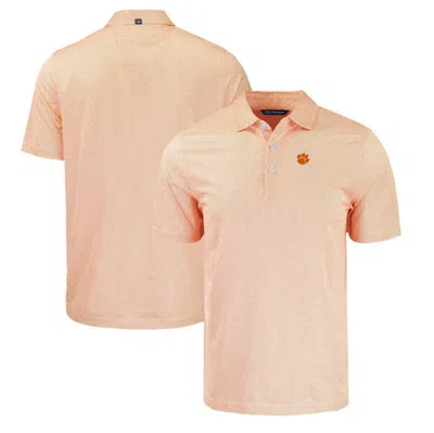 Cutter & Buck Orange/white Clemson Tigers Pike Eco Symmetry Print Stretch Recycled Polo