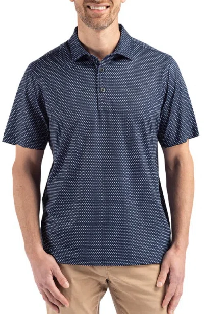 Cutter & Buck Pike Shadow Check Print Polo In Navy Blue