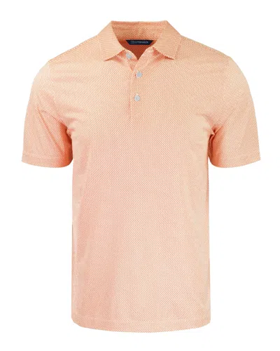 Cutter & Buck Pike Eco Symmetry Print Stretch Recycled Mens Polo In White/college Orange