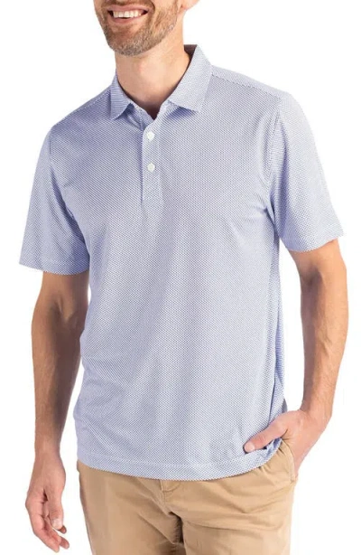 Cutter & Buck Pike Symmetry Print Recycled Blend Polo In White/tour Blue