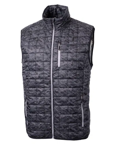 Cutter & Buck Rainier Primaloft Mens Eco Insulated Full Zip Printed Puffer Vest In Black