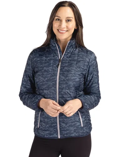 Cutter & Buck Rainier Primaloft Womens Eco Insulated Full Zip Printed Puffer Jacket In Blue