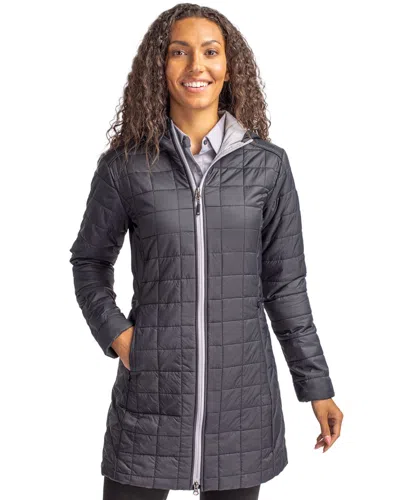 Cutter & Buck Rainier Primaloft Womens Eco Insulated Hooded Long Coat In Gray